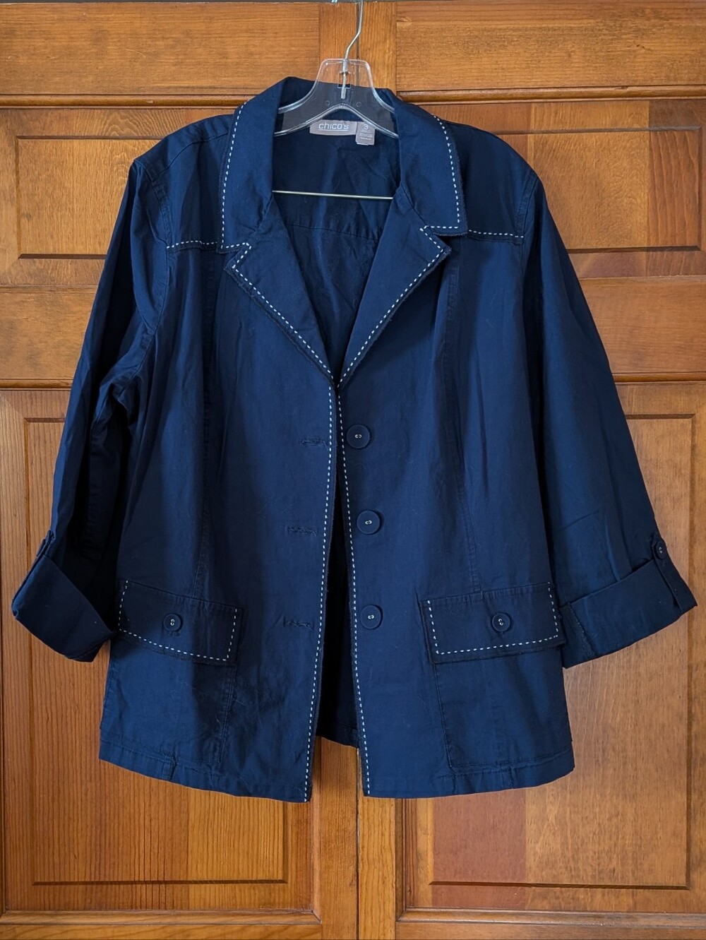 Chico's Navy Utility Peplum Jacket